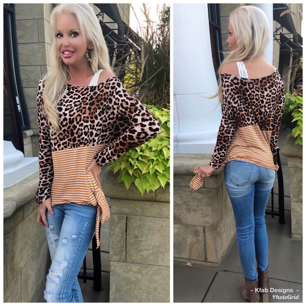 🛍LAST 1! Off Shoulder Cheetah/Stripe Knit Top! - Picture 6 of 7
